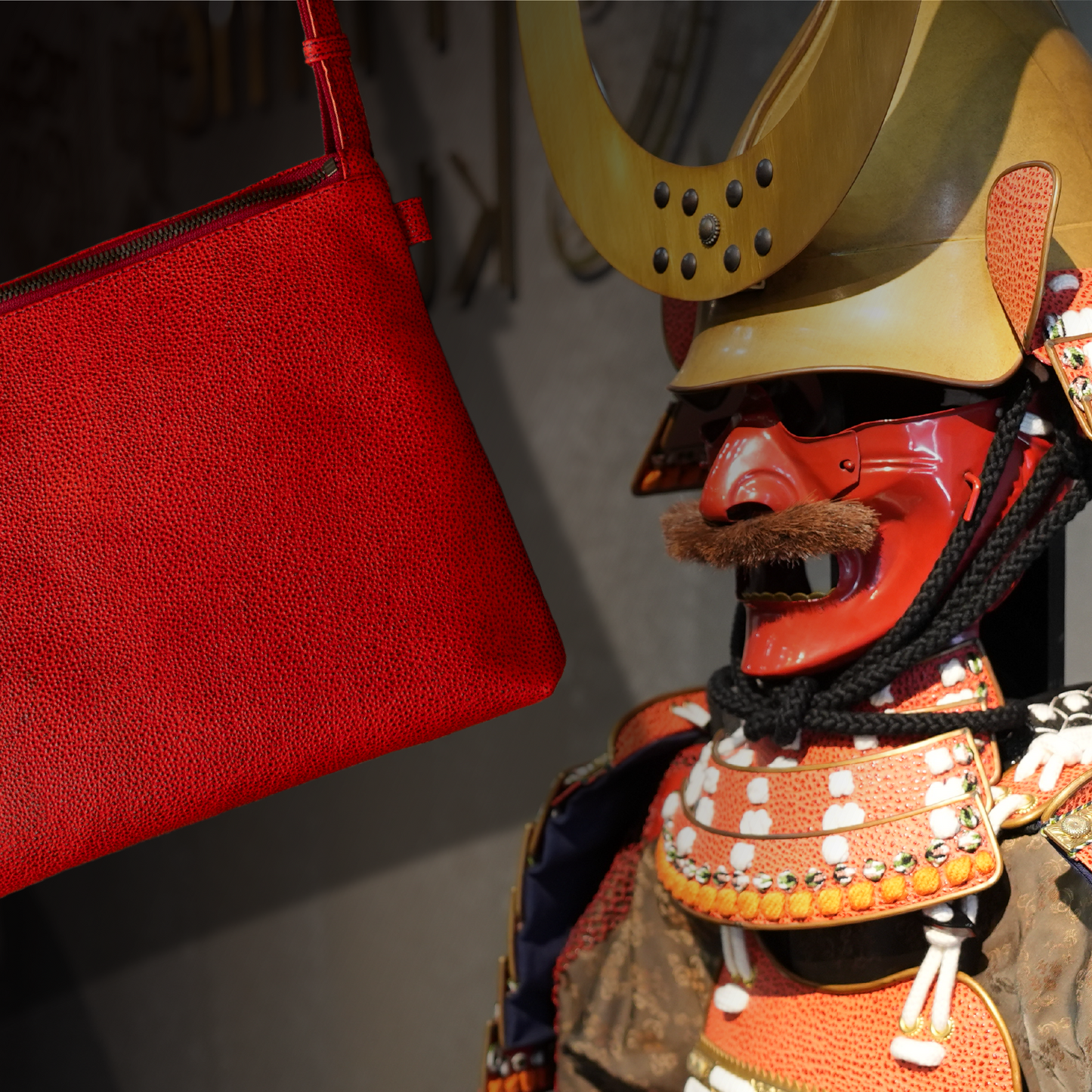 革のダイヤ「黒桟革ショルダーバッグ(大)」(戦国時代から続くレザー)